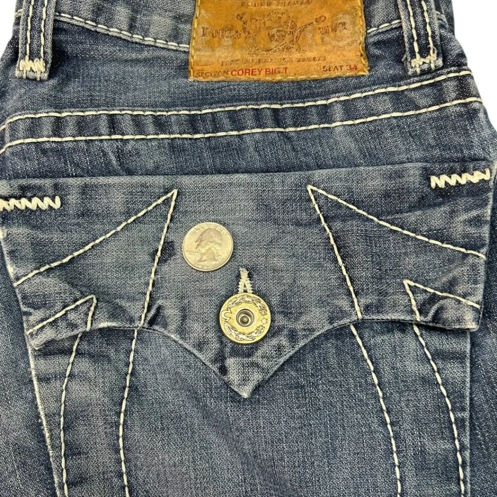 True Religion Corey Big T 34 Flap Pocket Bootcut Jeans Men's Size 38 W 32 L 10 I